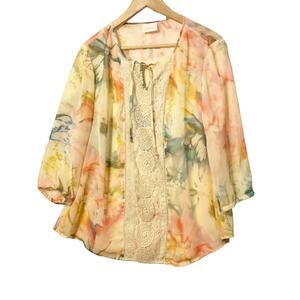 CHICO’S Womens  Diffused Floral Lynelle Blouse sz L